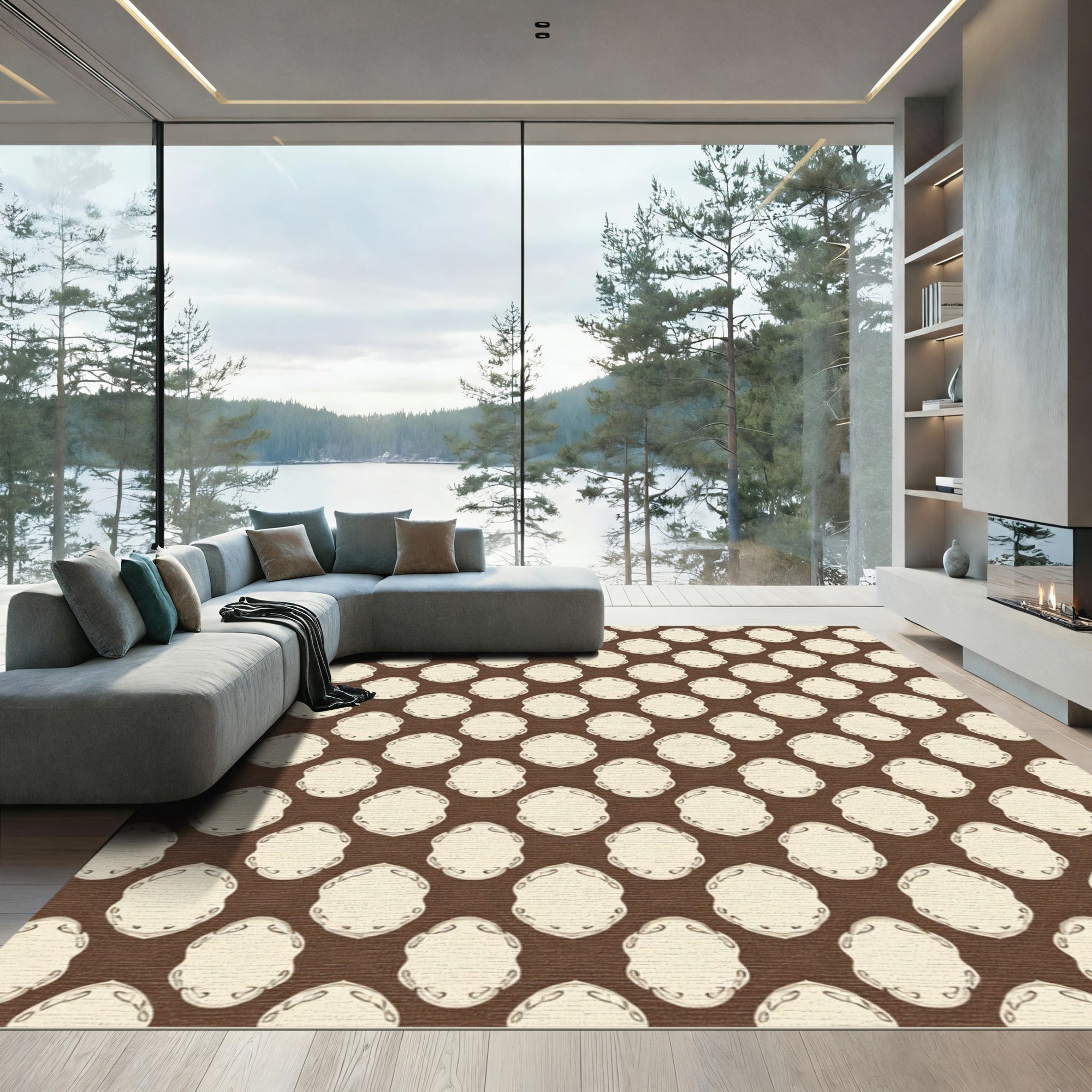 Brown Cream Octagon Lattice Rug