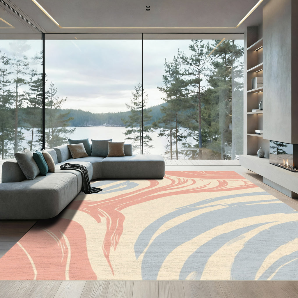 Blush And Blue Abstract Brushstrokes Rug