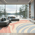 Blush And Blue Abstract Brushstrokes Rug