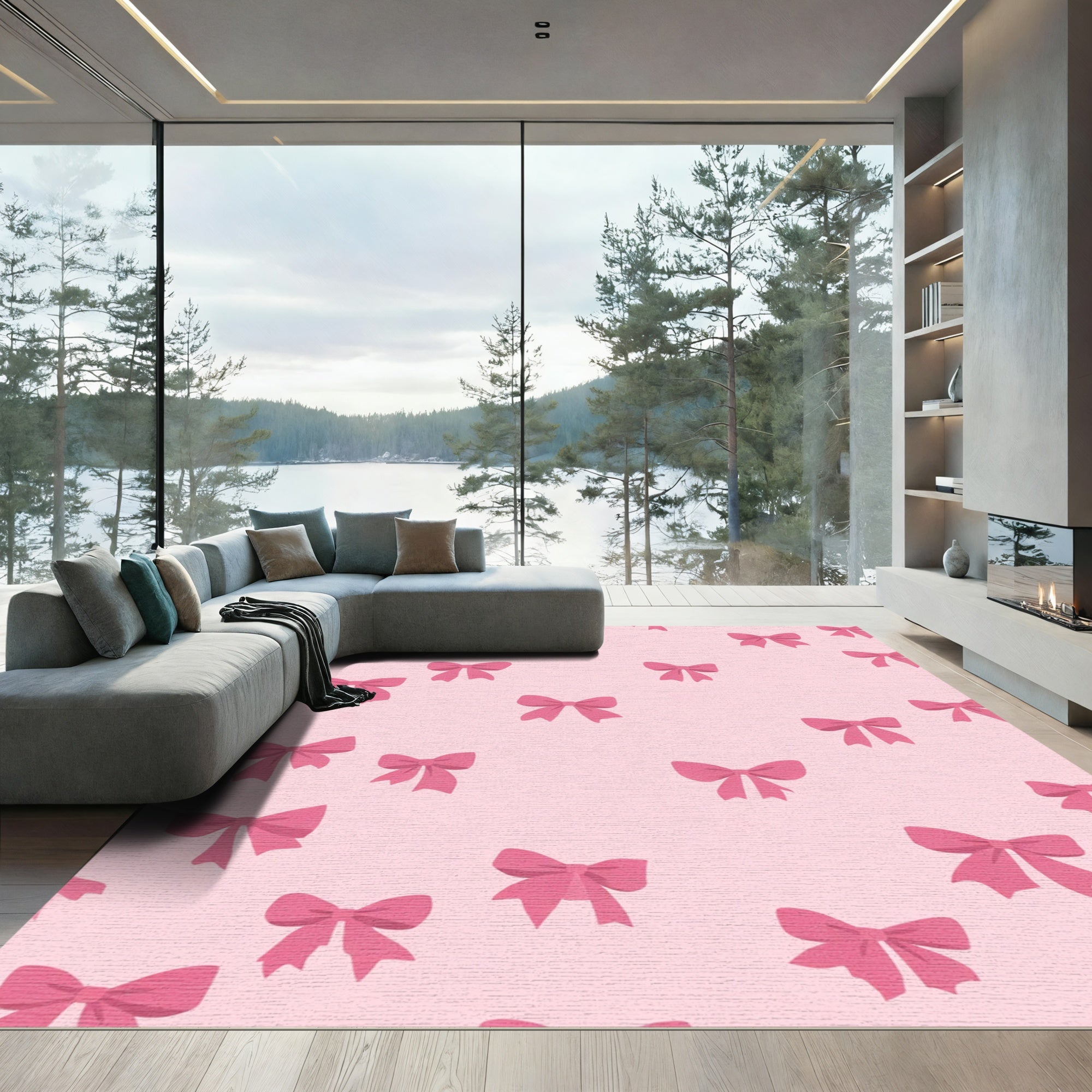 Pink Bow Cluster Repeated Rug