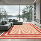Crimson Geometric Diamond Lattice Rug