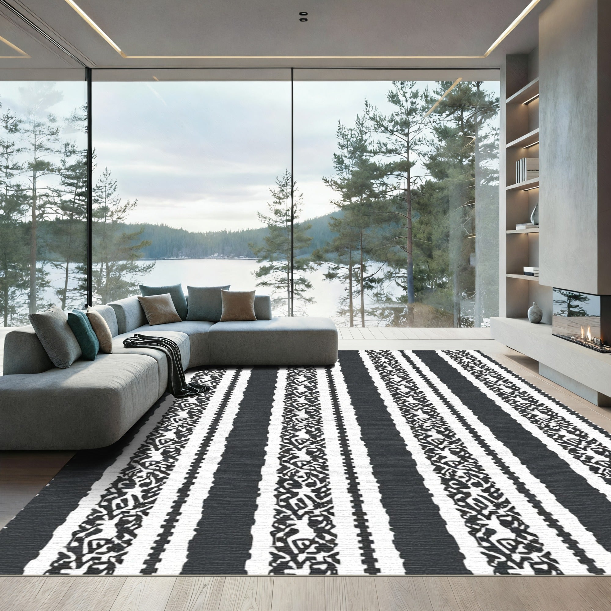 Monochrome Textured Stripe Composition Rug