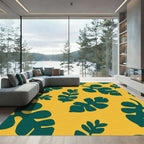 Deep Teal Leaf Cutout Yellow Rug