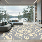 Cream Gray Floral Symmetry Rug