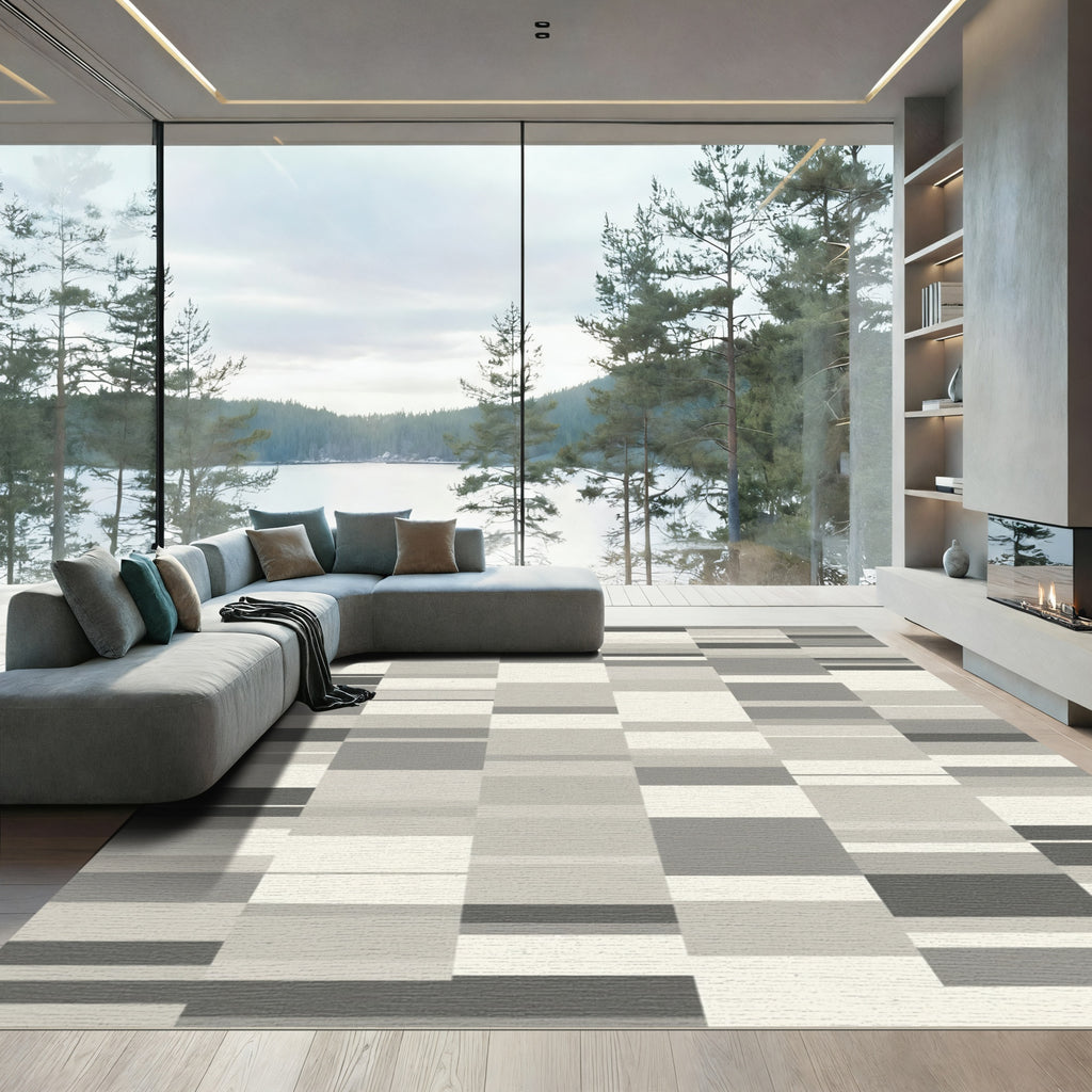 Monochromatic Geometric Stripe Arrangement Rug