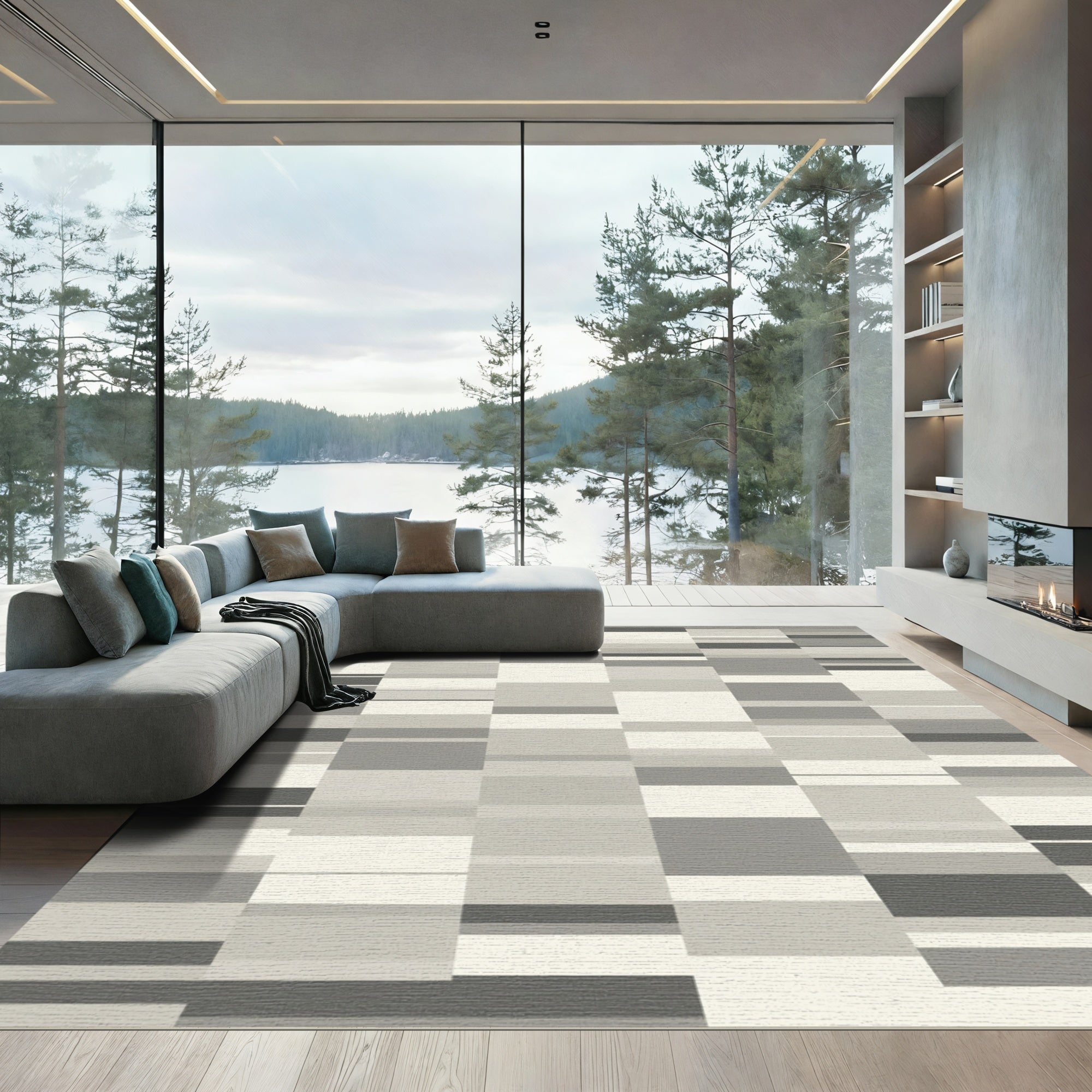 Monochromatic Geometric Stripe Arrangement Rug