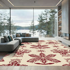 Deep Red Floral Damask Scroll Rug