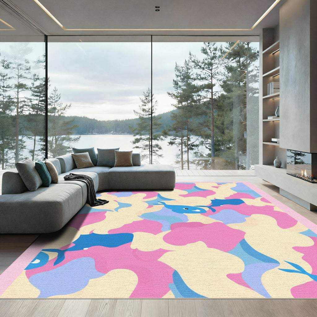 Cute blue whale camouflage abstract Rug