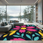 Hot Pink Yellow Blue Floral Explosion Rug