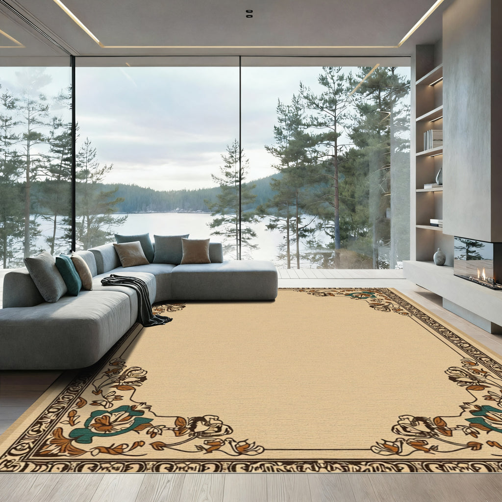 Beige Floral Corner Accent Rug
