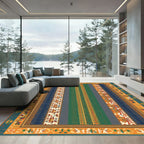 Bold Orange Teal Geometric Stripe Rug