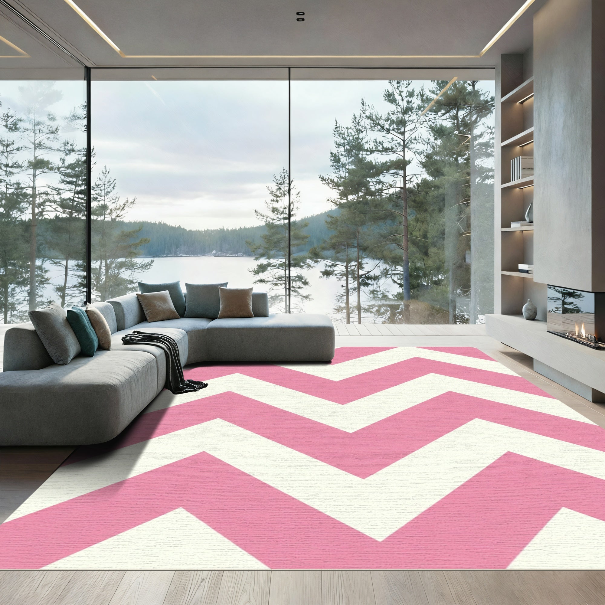 Pink Cream Chevron Stripes Rug