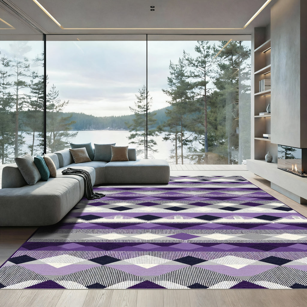 Purple Geometric Stripe Diamond Rug