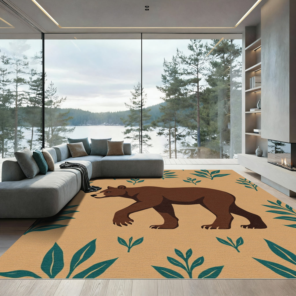 Brown Bear With Teal Foliage Rug