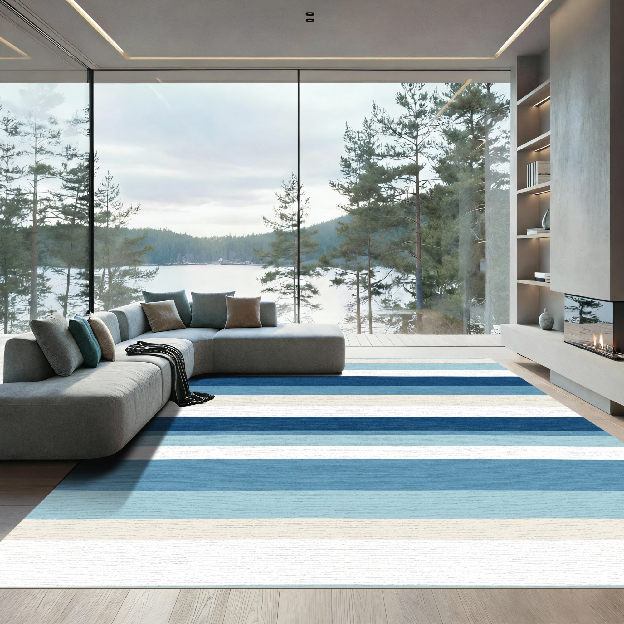 Coastal Blue Horizontal Stripe Rug