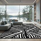 Monochrome Geometric Diamond Tribal Field Rug