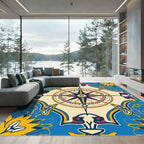 Naval Blue Yellow Blossom Compass Rug