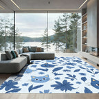 Blue Cats and Floral Harmony Rug