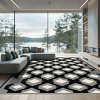 Black Cream Gray Geometric Diamond Rug