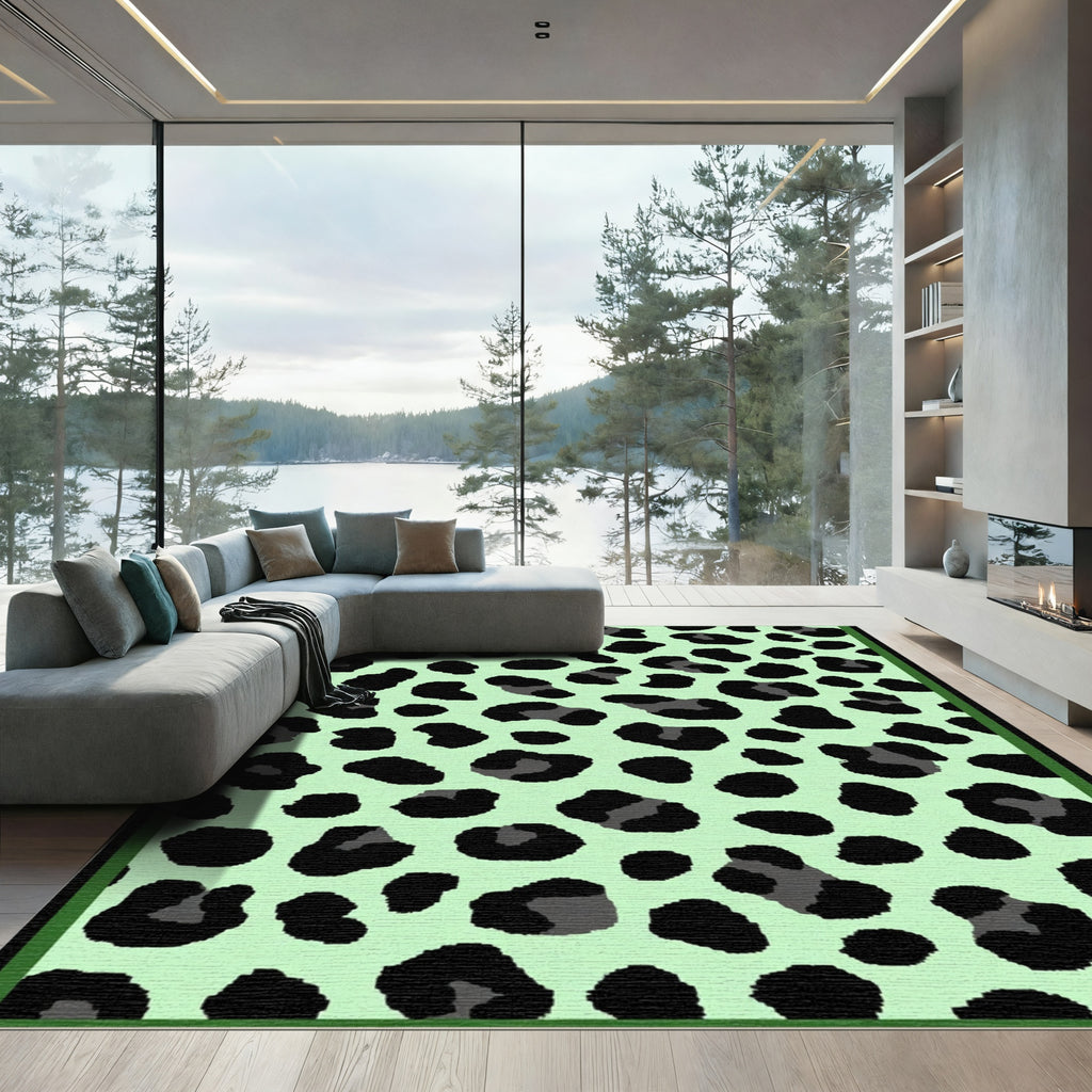 Mint Green Black Leopard Spot Rug