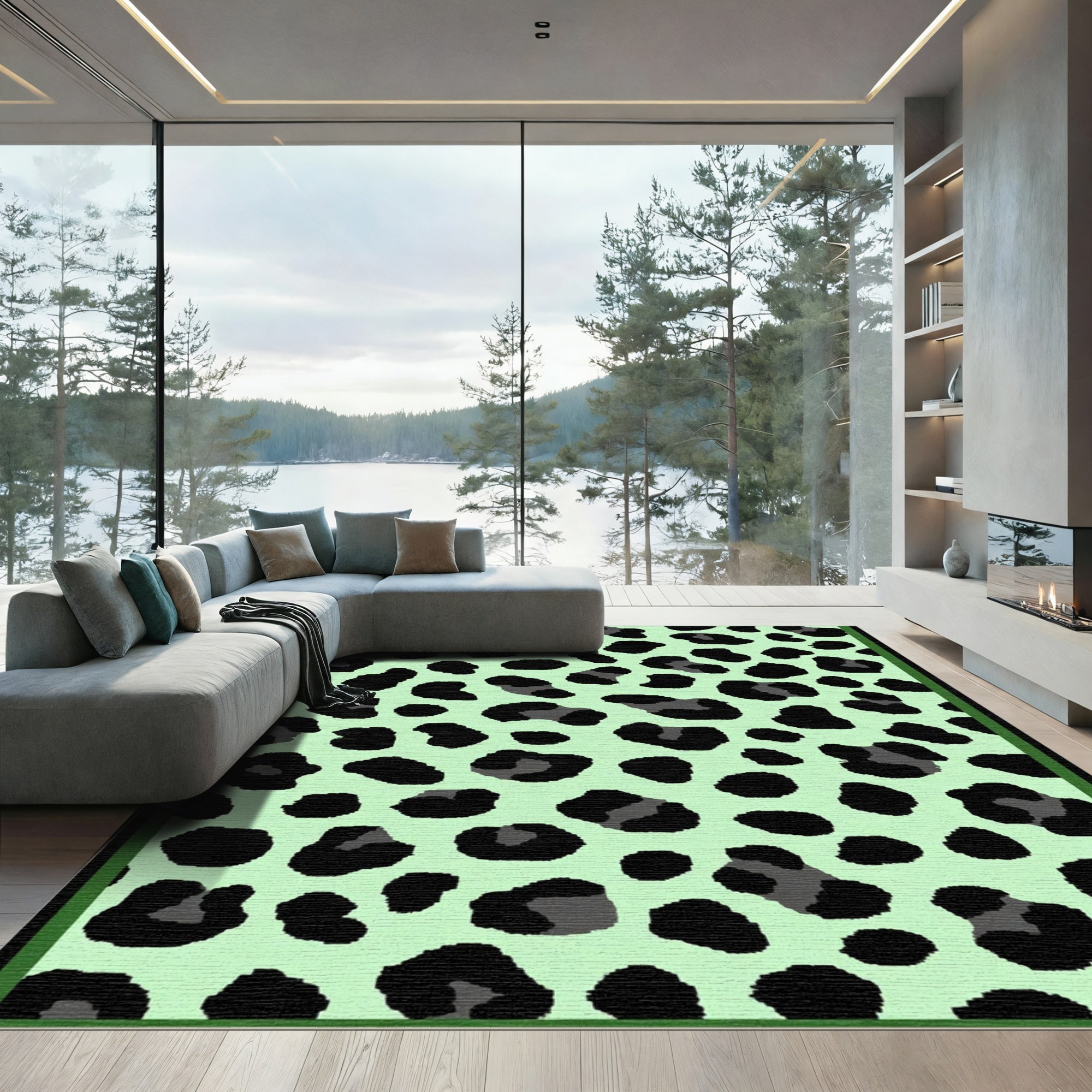 Mint Green Black Leopard Spot Rug