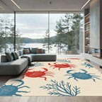 Red Blue Crab Coral Pattern Rug