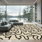 Cream Black Organic Continuous Line Art Rug