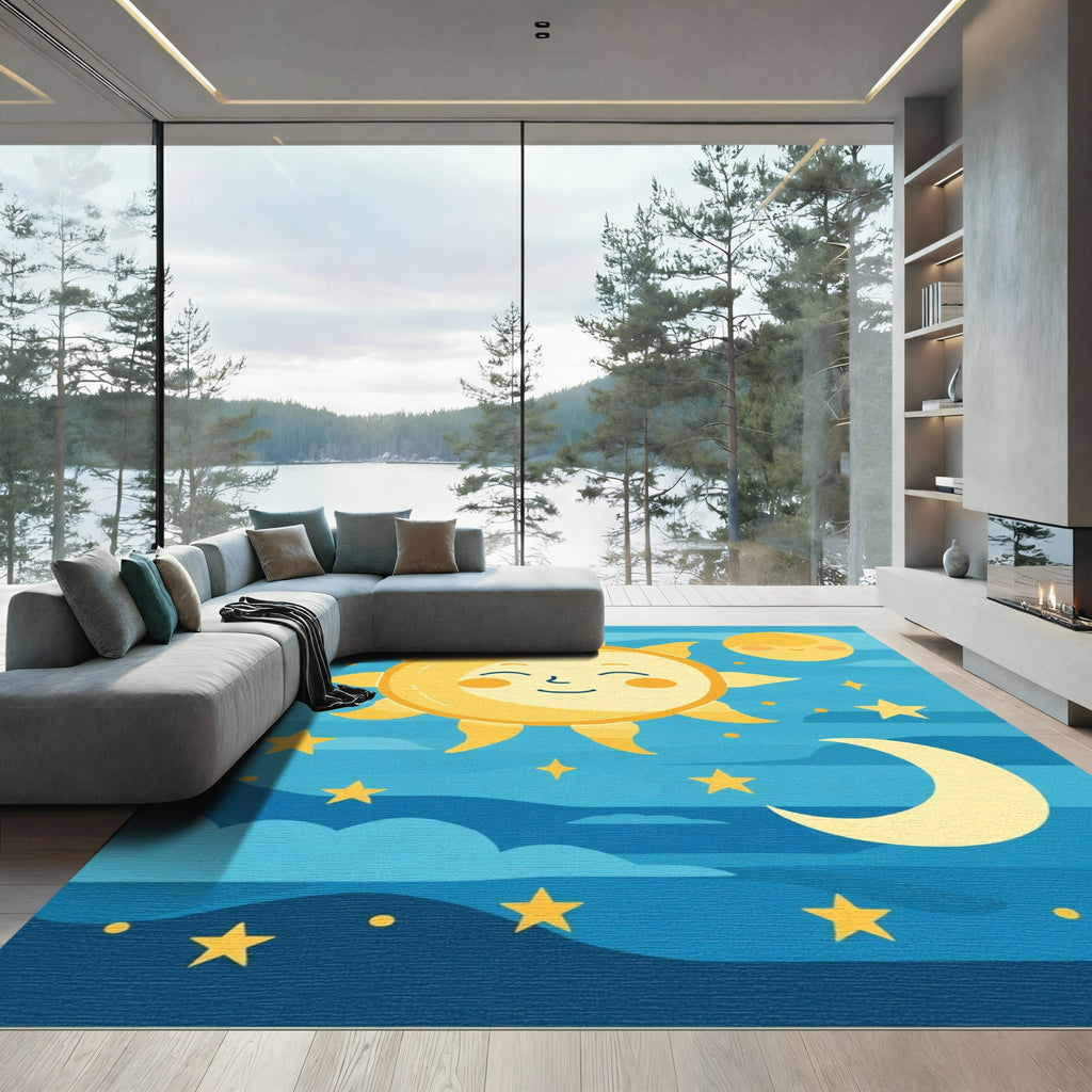Whimsical Sun Moon Stars Sky Rug