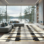 Abstract Black Gold Stripe Rectangles Rug