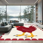 Crimson Rooster Folk Art Rug