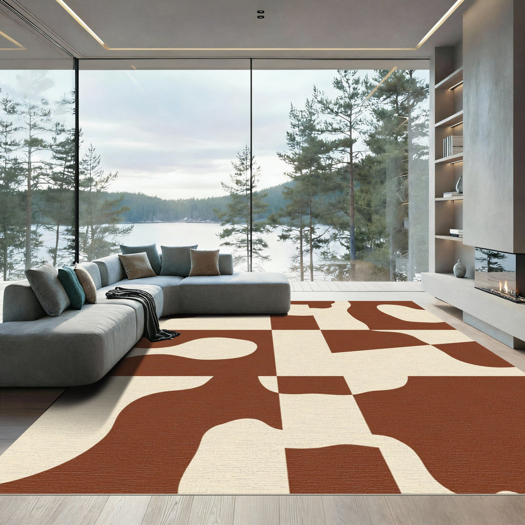 Abstract Organic Brown Cream Shapes Rug