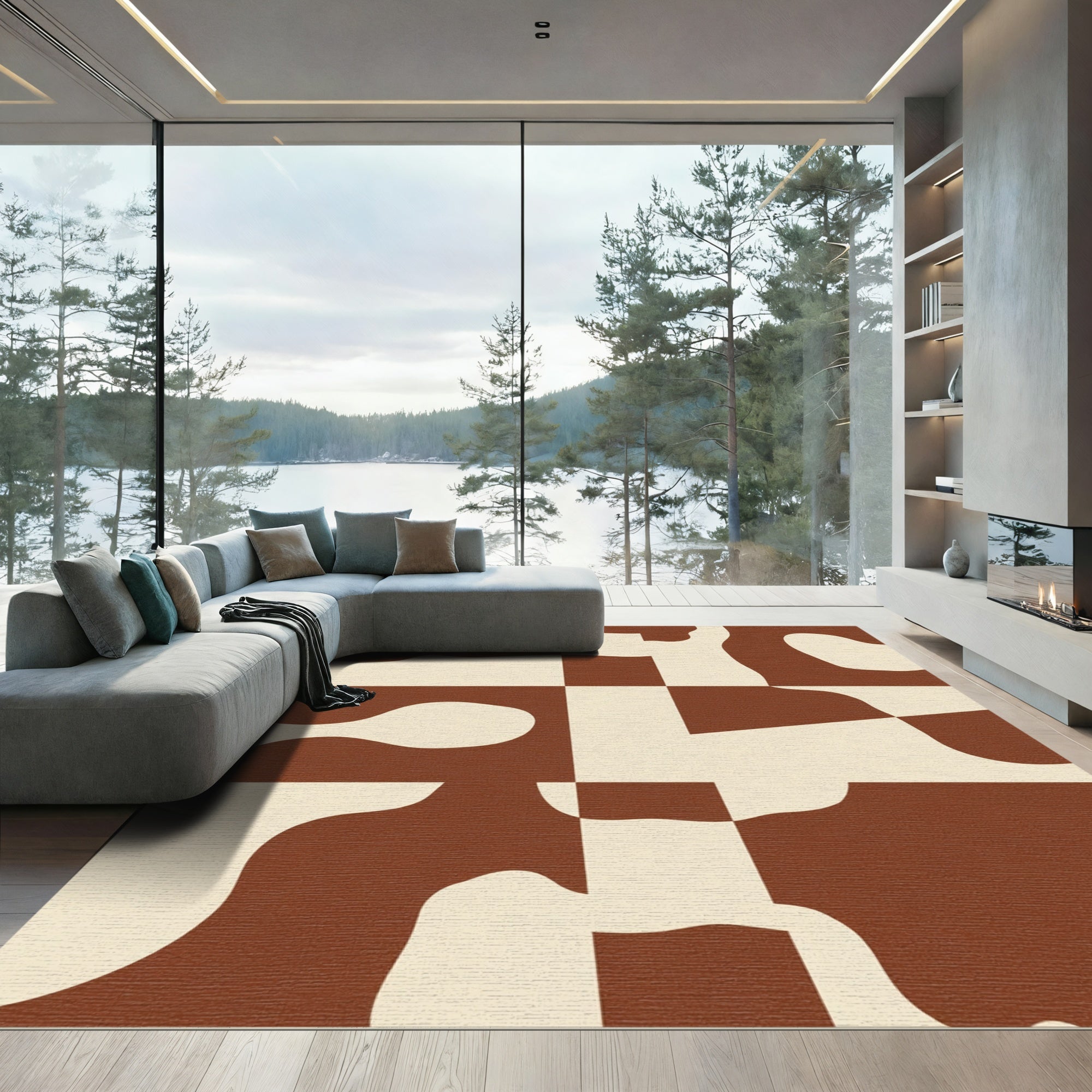 Abstract Organic Brown Cream Shapes Rug
