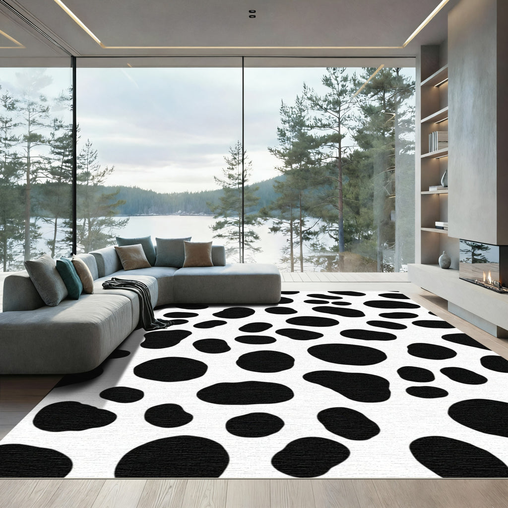 Classic Black White Spotted Organic Forms Rug