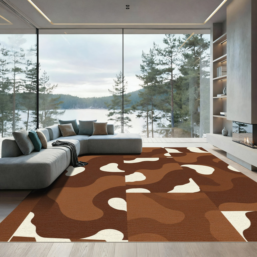 Retro Chocolate Cream Organic Squares Rug