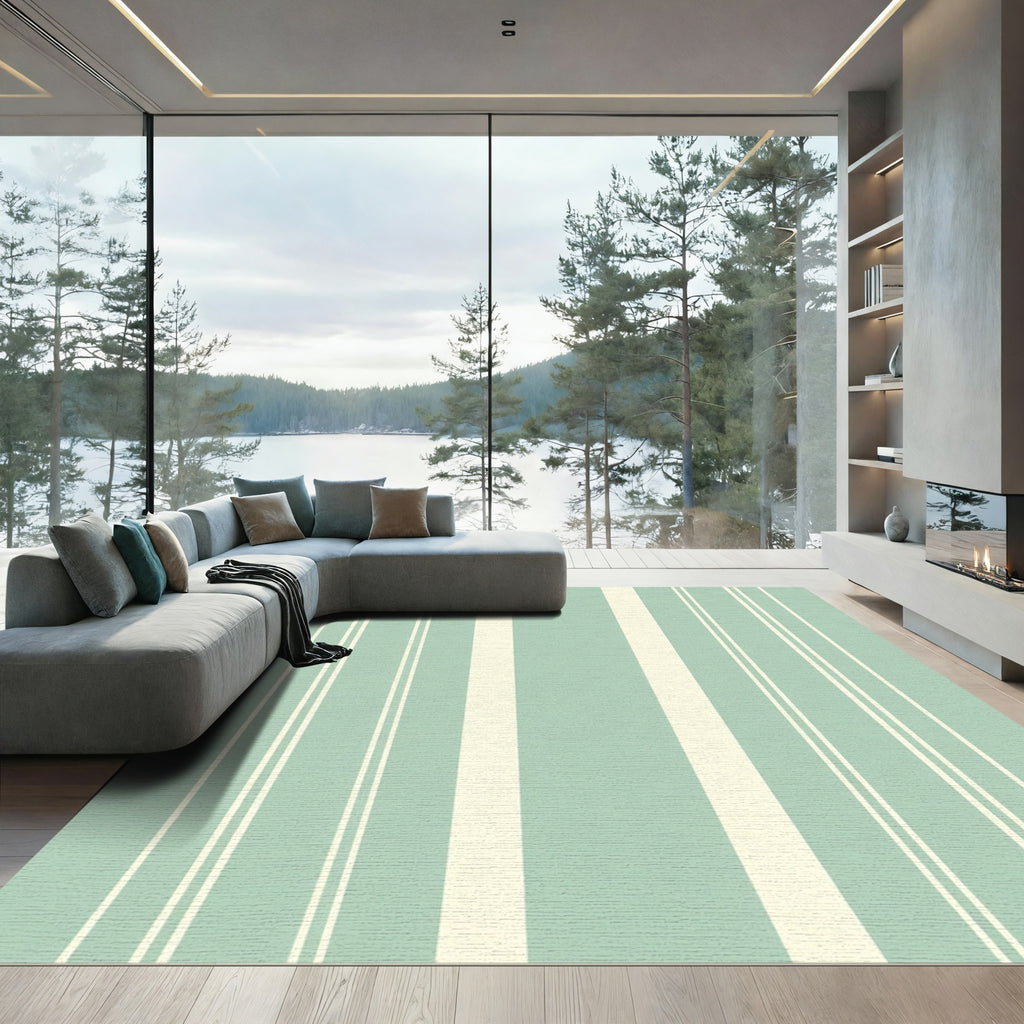 Aqua Beige Wide Narrow Stripe Rug