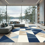 Navy Blue Geometric Intersecting Triangles Rug