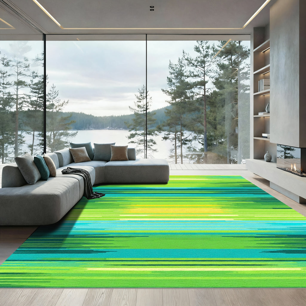 Abstract Green Teal Horizontal Lines Rug