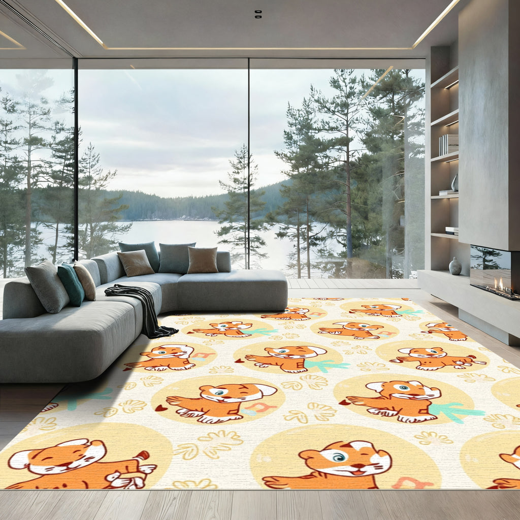 Playful Orange Cub Pattern Rug