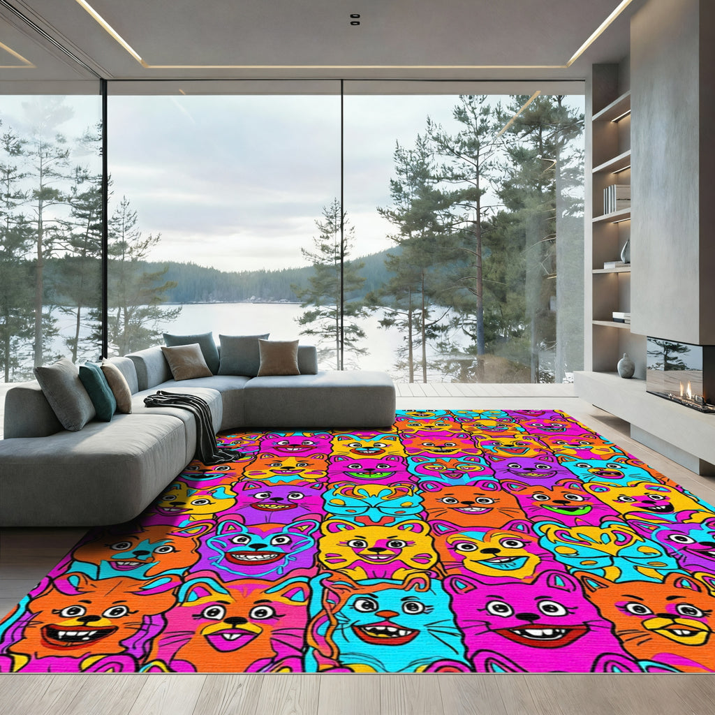 Vibrant Psychedelic Cat Collage Rug