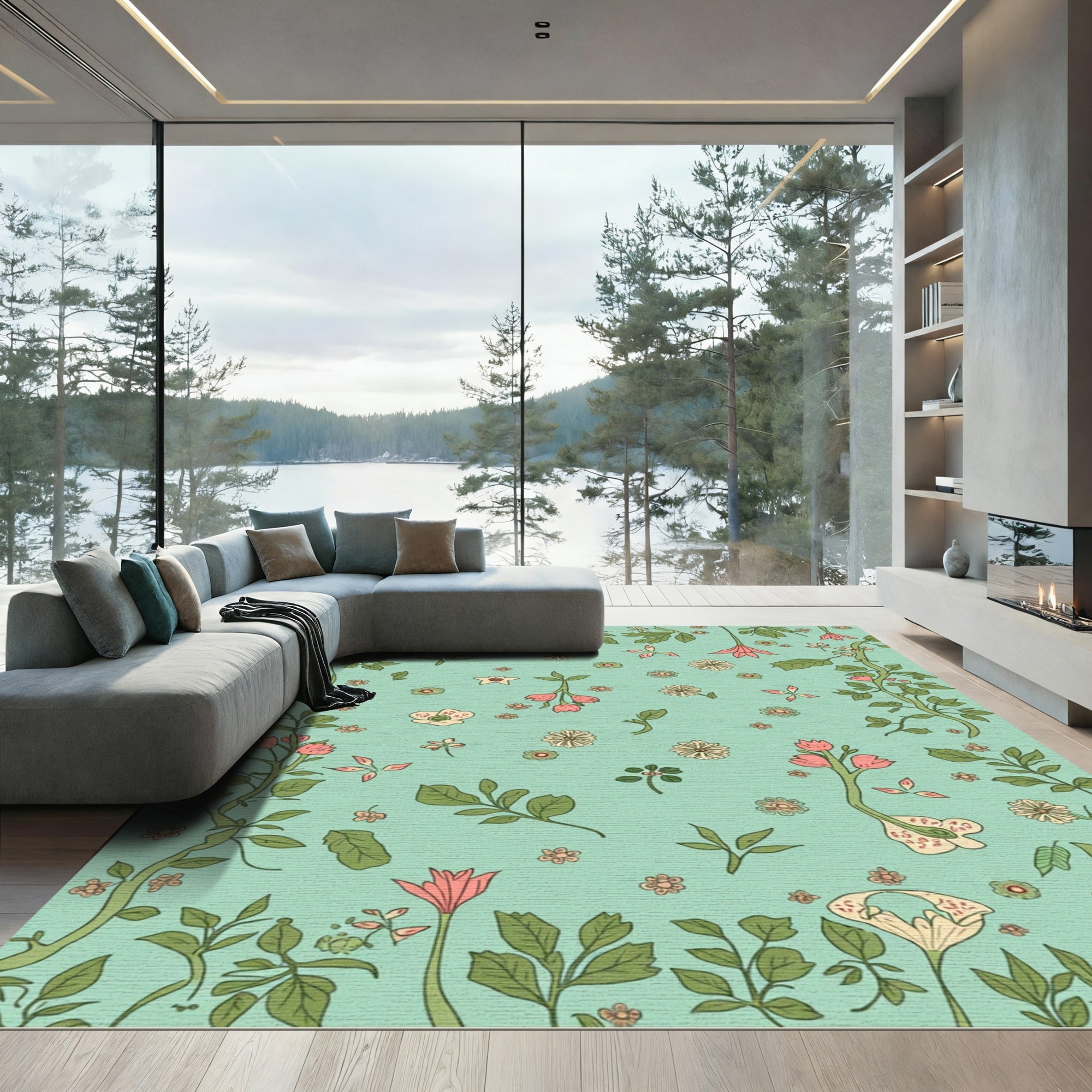 Whimsical Botanical Garden Leaf Rug