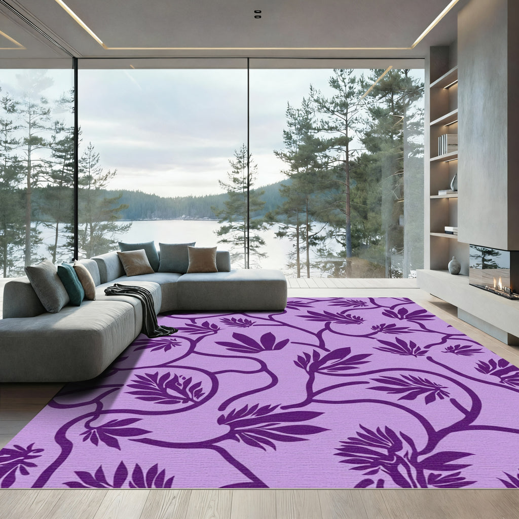Purple Lilac Botanical Vine Scroll Rug
