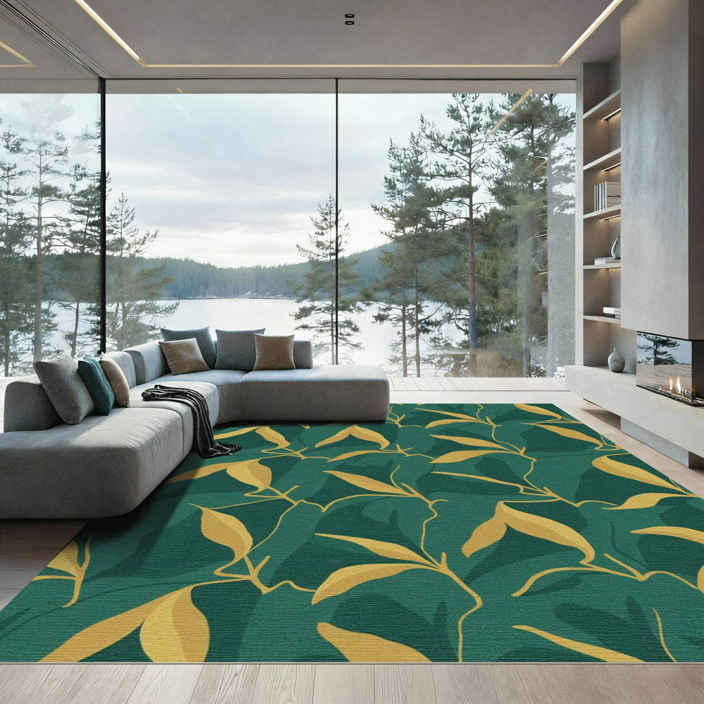 Gold Leaf Botanical Print Rug