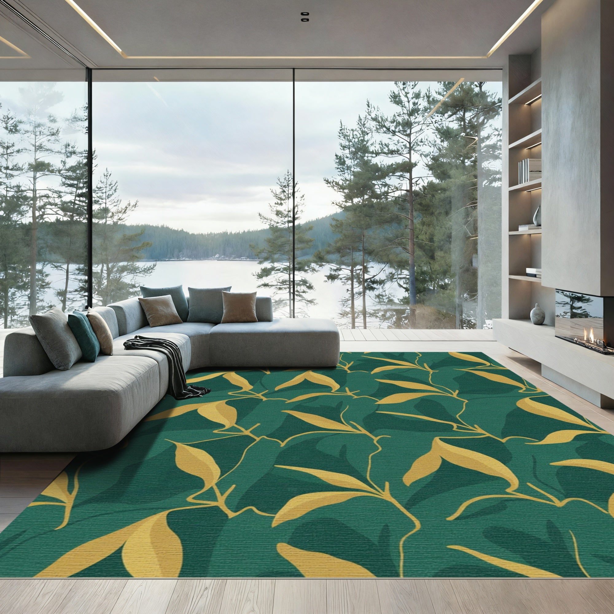 Gold Leaf Botanical Print Rug