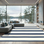 Navy, Cream, Gray Striped Rug