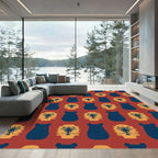 Rust Blue Bear Floral Repeat Rug