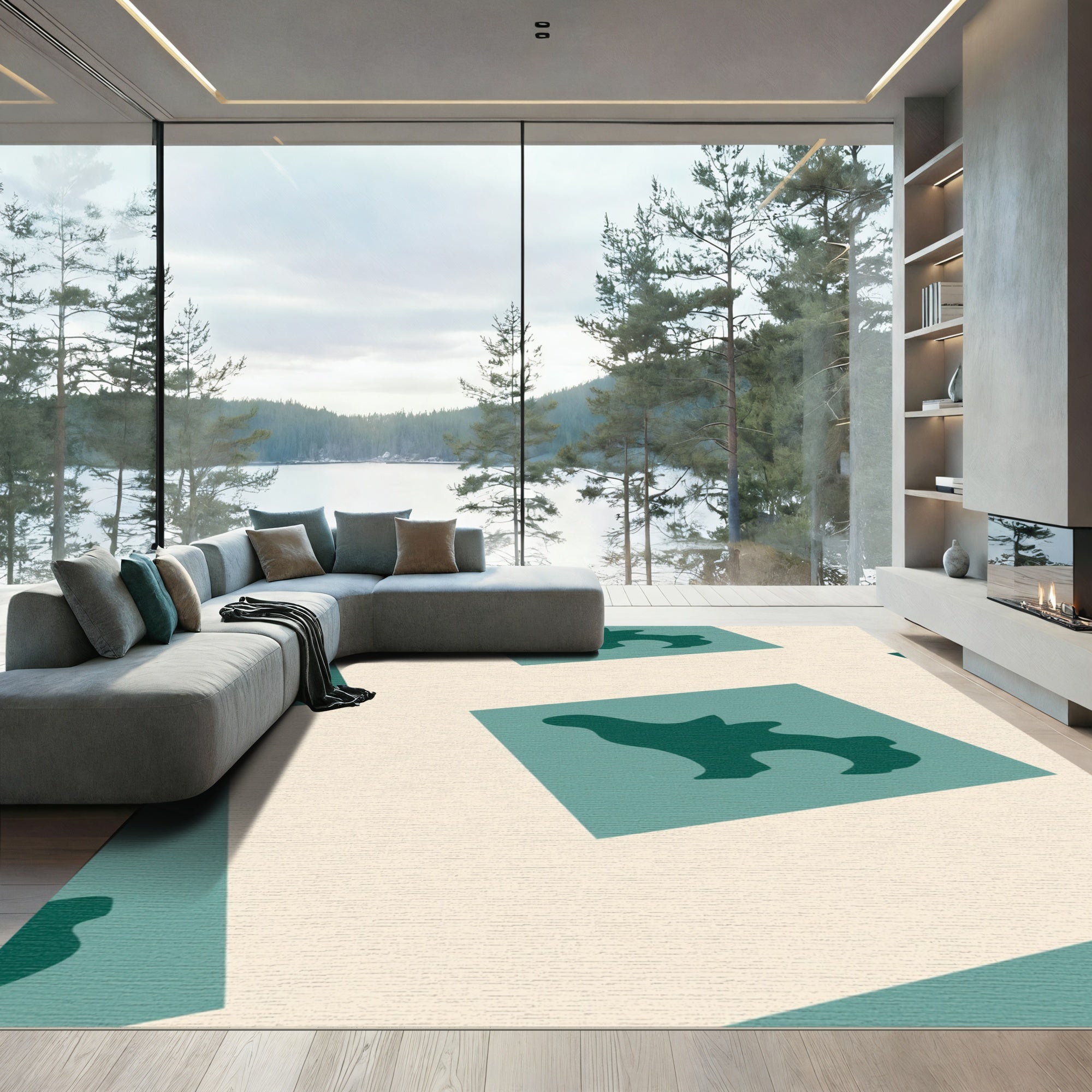 Teal Dino Blocks Cream Rug