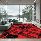 Bold Red Plaid Floral Silhouette Rug