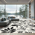 Black Birds and Botanical Branches Rug