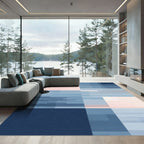 Soft Pink Blue Geometric Block Rug