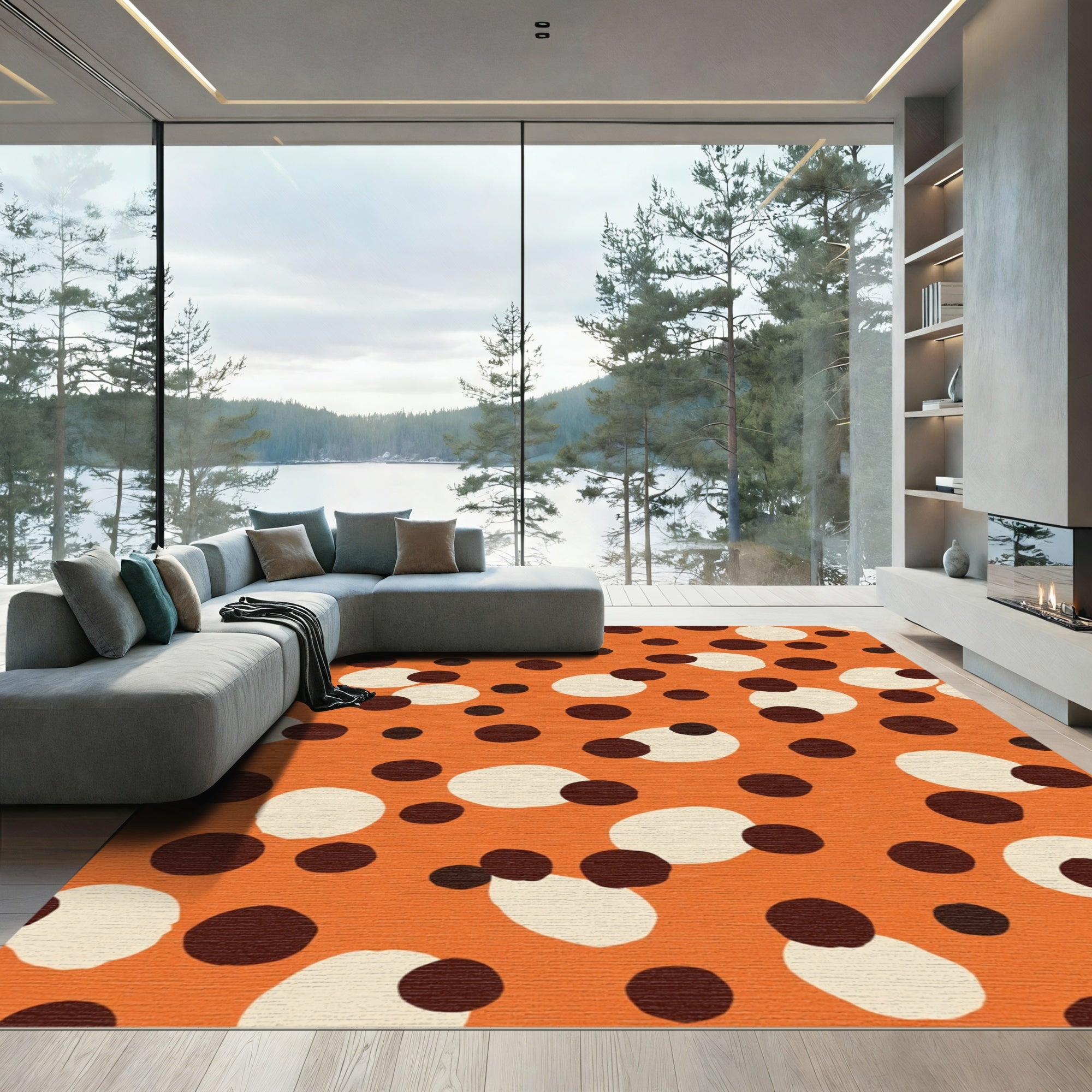 Orange Cream Dark Circle Scatter Rug